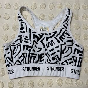 Stronger Black and White Patterned Sports Bra